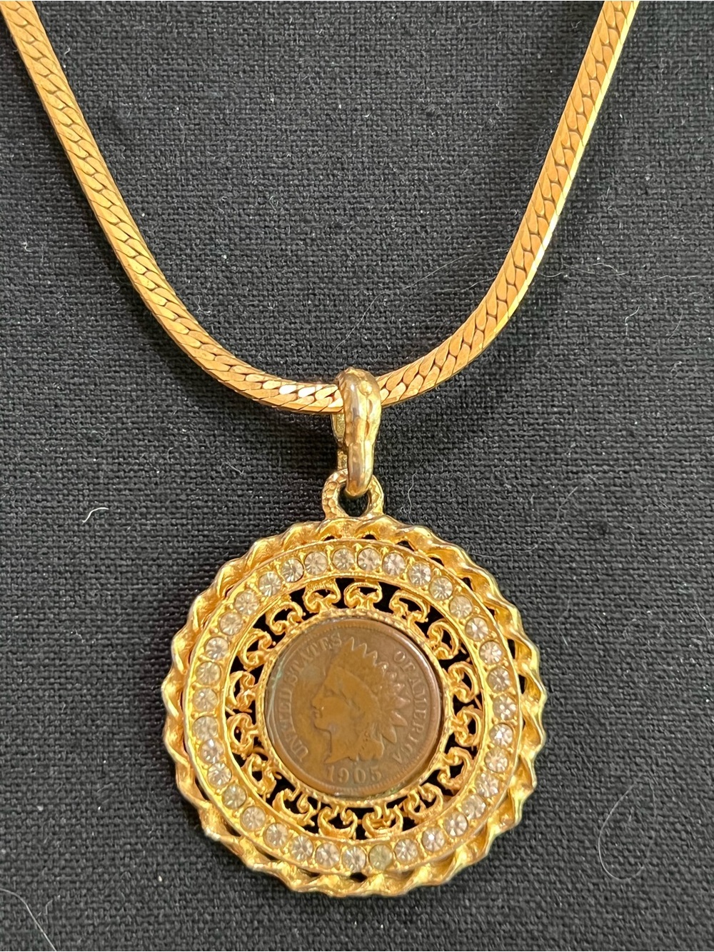 Gold-Tone Coin Pendant Necklace with Crystal Halo - Women Jewelry